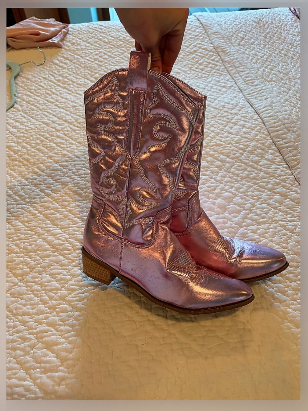 Size 8 pink metallic cowboy boots
